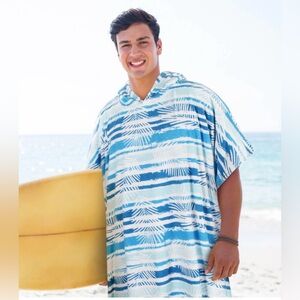 CATALONIA microfiber, hooded surf poncho, blue and white, one size
